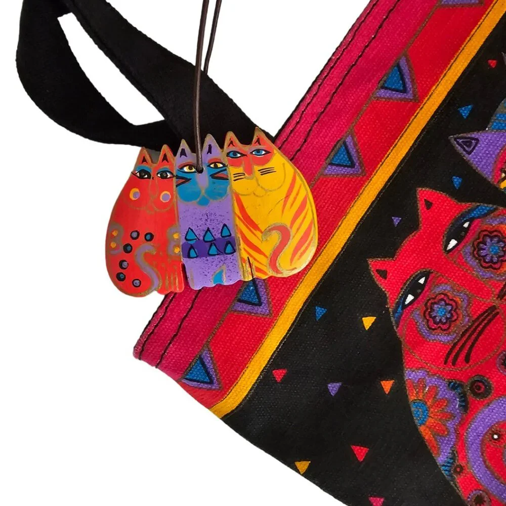 Laurel Burch Feline Friends Canvas Shoulder Handbag Tote Bag Purse | NWT - Picture 2 of 4